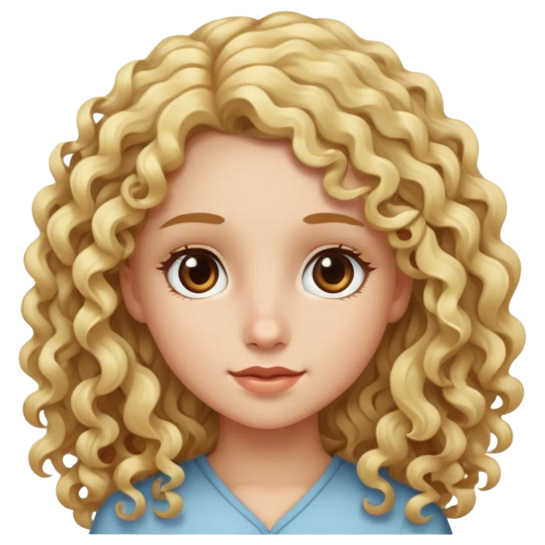 Bambina con i capelli ricci e biondi e lunghi con occhi castani emoji