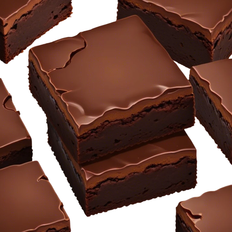 Cinematic Realistic Brownies, rich and dense with a deep chocolate hue, slightly cracked on top revealing the fudgy center, soft light reflecting off the warm surface, a few crumbs scattered around, glowing with an indulgent and comforting texture. emoji