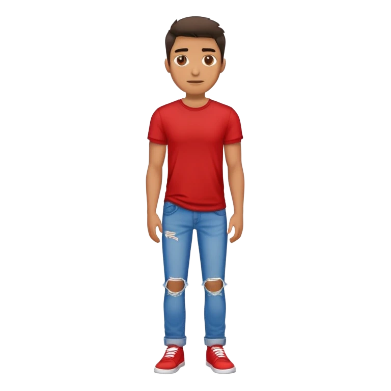 a man in a red shirt and blue ripped jeans emoji