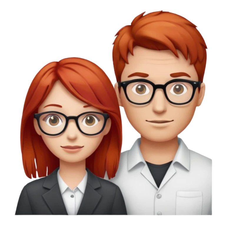 Red haired male with no glasses standing next to a redhead female with glasses ￼ emoji