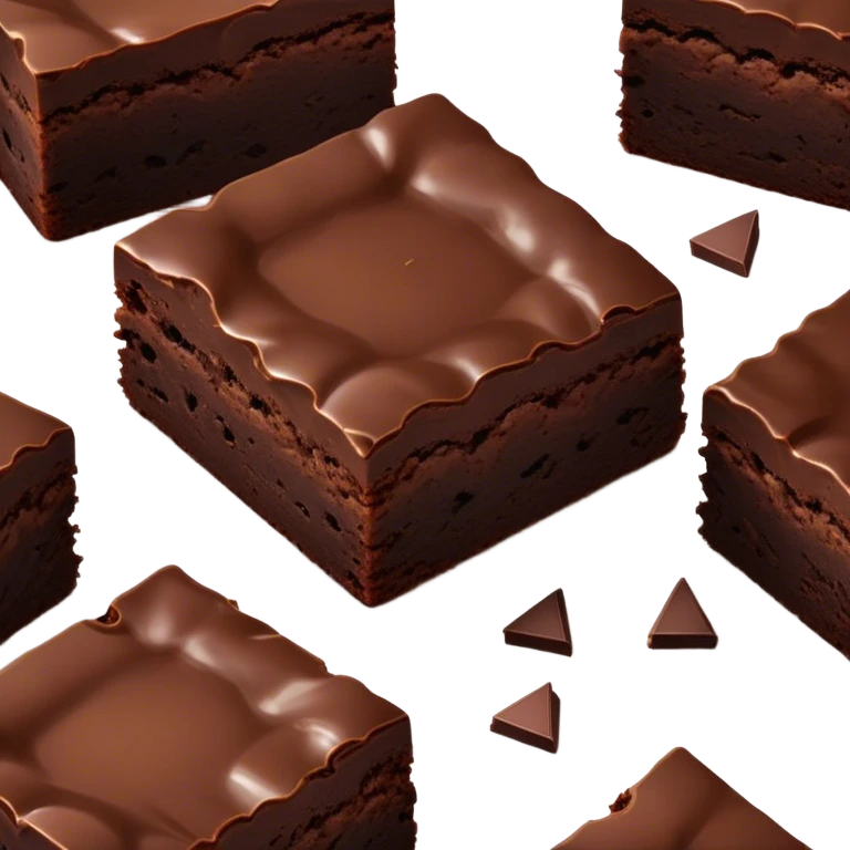 Cinematic Realistic Brownies, rich and dense with a deep chocolate hue, slightly cracked on top revealing the fudgy center, soft light reflecting off the warm surface, a few crumbs scattered around, glowing with an indulgent and comforting texture. emoji