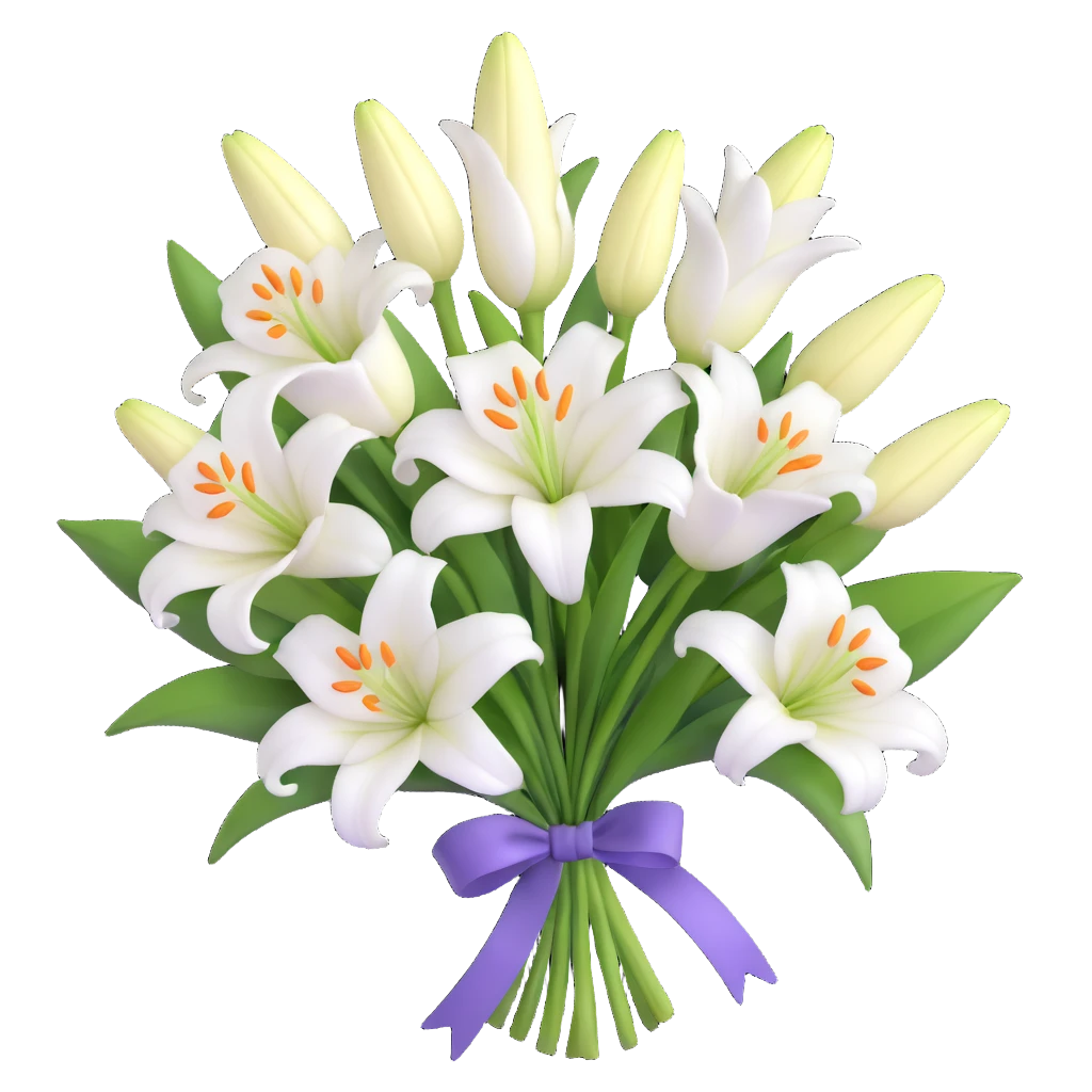 elegant bouquet of white lilies with ribbon emoji