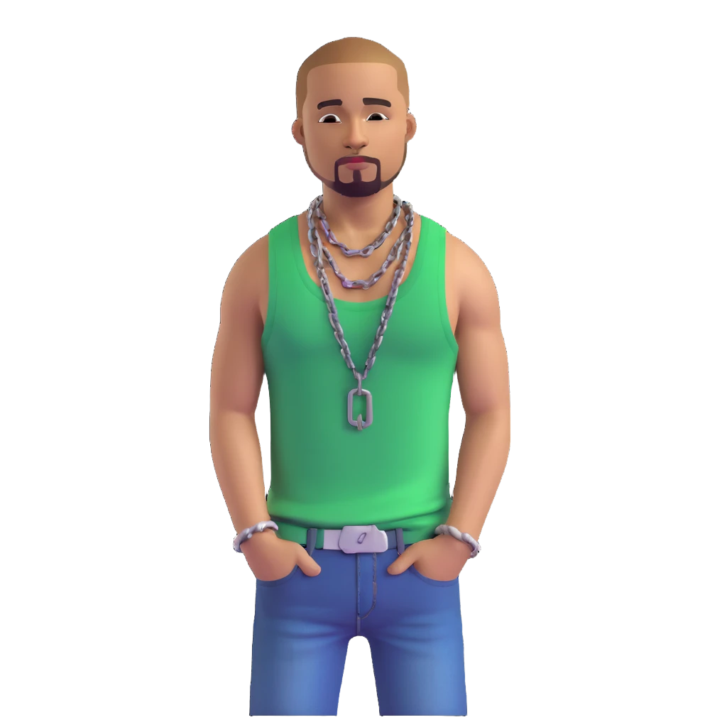CJ from GTA San Andreas with his green tank top, jeans and chain necklace emoji