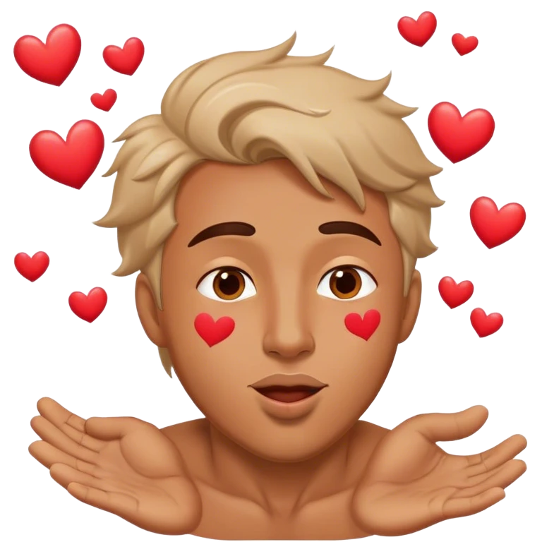 man flying kisses in the wind with hearts flying emoji