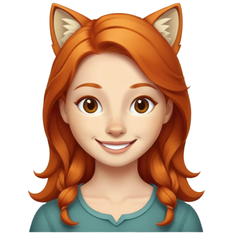 Рыжая девочка лиса улыбается. Крупным планом emoji