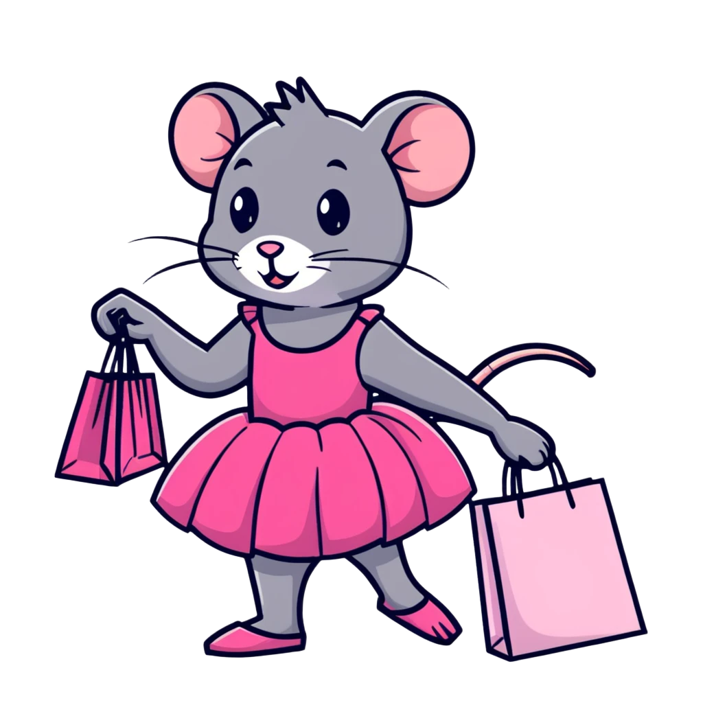 rat with a pink dress and tutu holding a Sephora shopping bag emoji