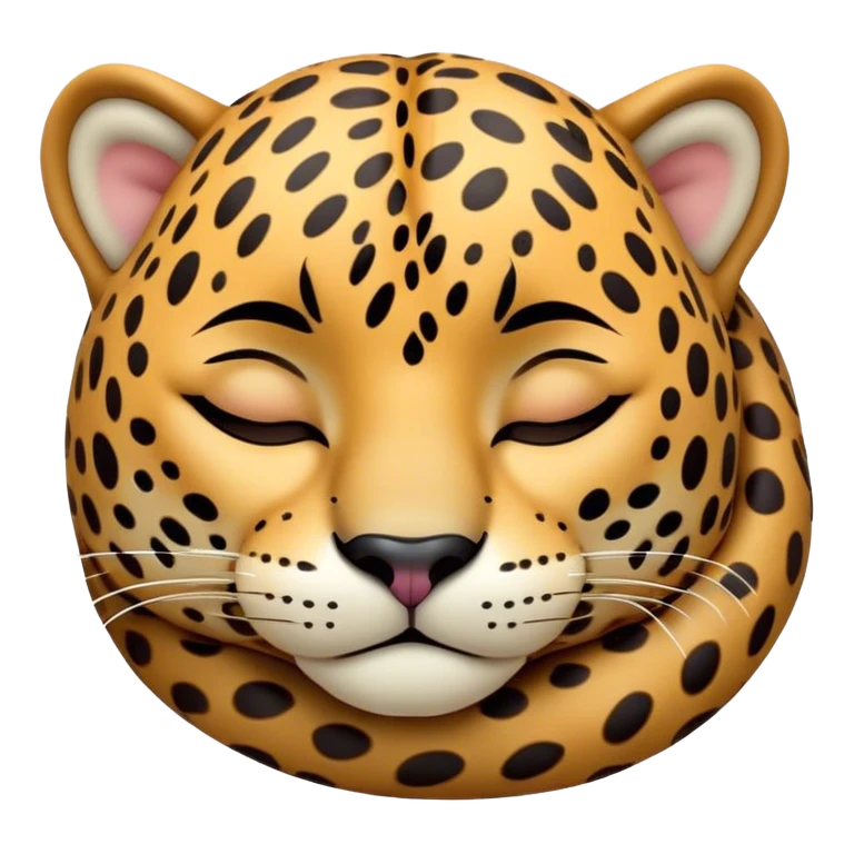 Meme-Worthy cute Sleeping Jaguar Portrait Emoji, Head resting peacefully with a contented smile, showcasing a luxuriously patterned Fur and eyes gently closed in serene slumber, Simplified yet hilariously adorable features, highly detailed, glowing with a soft, drowsy wild light, high shine, relaxed and utterly lovable, stylized with an air of playful laziness, bright and heartwarming, soft glowing outline, capturing the essence of a sleeping jaguar that feels destined to become the next viral sensation of adorable rest! emoji