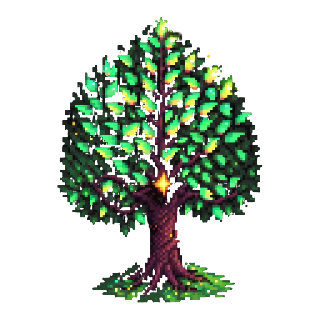 mystical tree with sparkling leaves and glowing magical aura emoji
