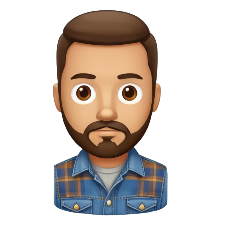 white man with dark brown beard and goatee  standing, wearing jeans and a plaid shirt emoji