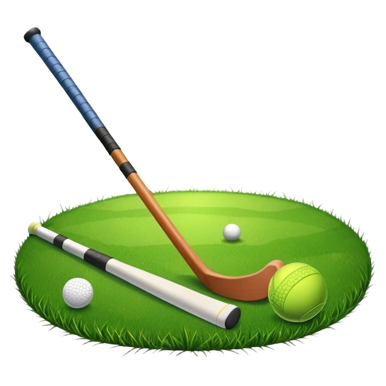 green grass, field hockey stick, field hockey ball emoji