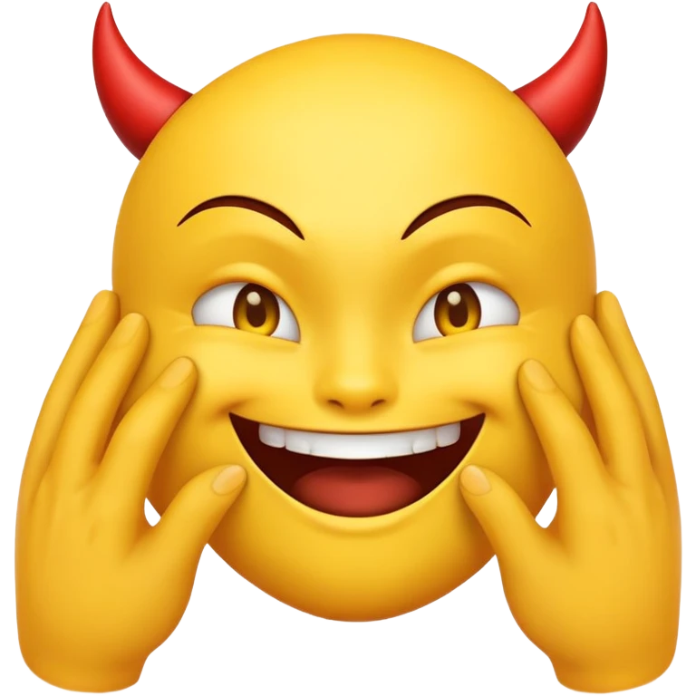 yellow emoji face with devil-like grin and hands rubbing together deviously emoji
