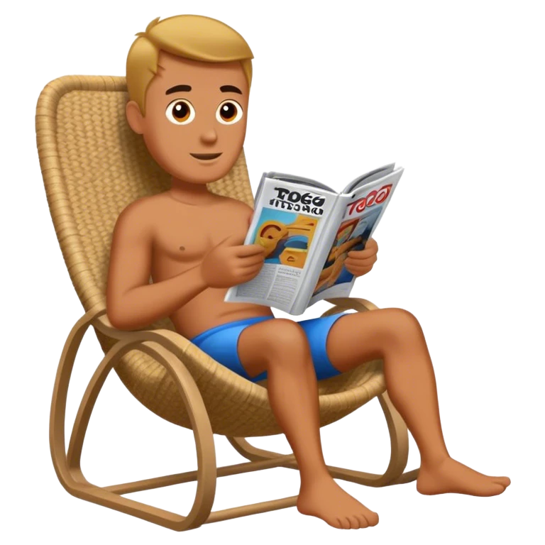 un homme assis dans un siège Togo qui lis un magazine  emoji