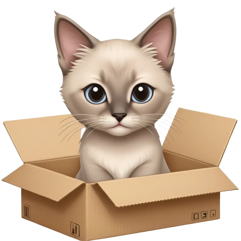  A very cute gery young kitten long hair Siamese Cat cat with one's head tilted to one side poked its paws out of the cardboard big box and placed them on top of it emoji