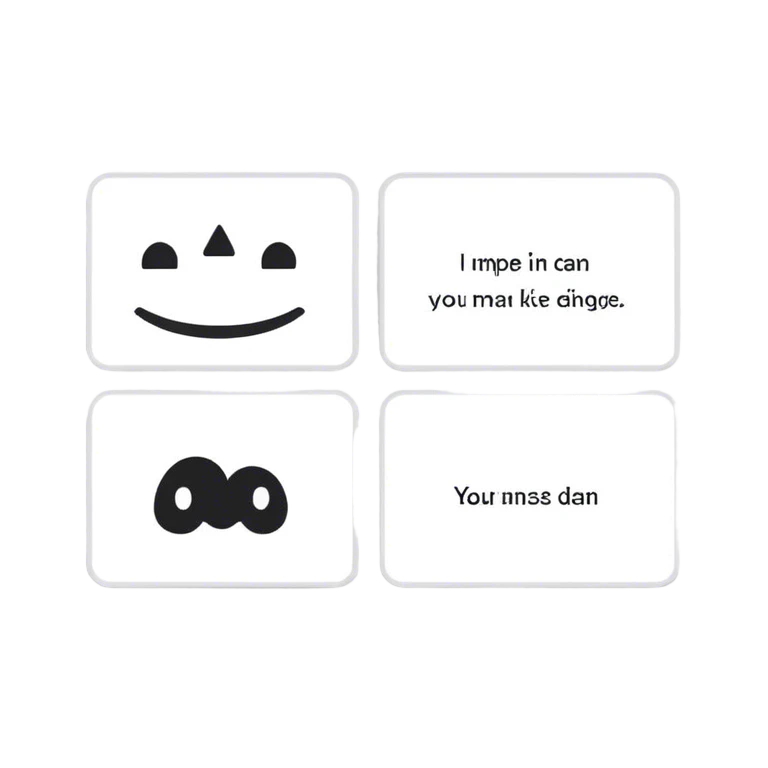 black and white cards with text emoji