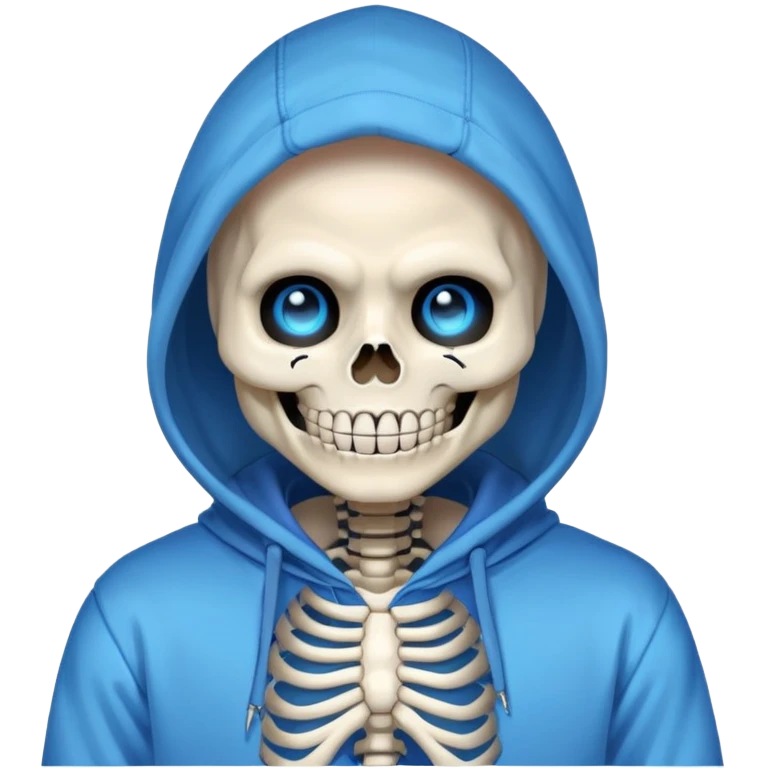 Sans from Undertale with glowing blue eye, skeleton with permanent grin, wearing blue hoodie emoji