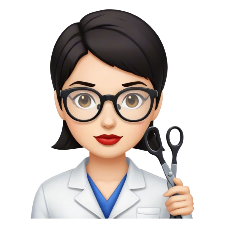 Dark haired female barber wearing glasses emoji