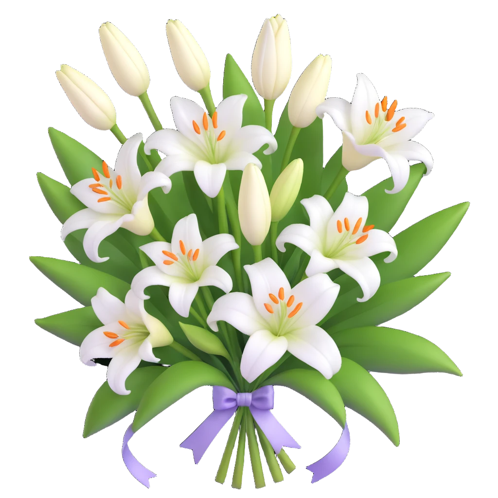 elegant bouquet of white lilies with ribbon emoji