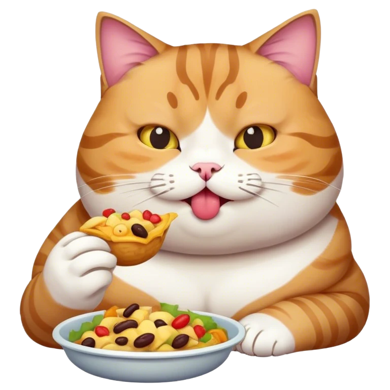 Fat tabby eating food emoji