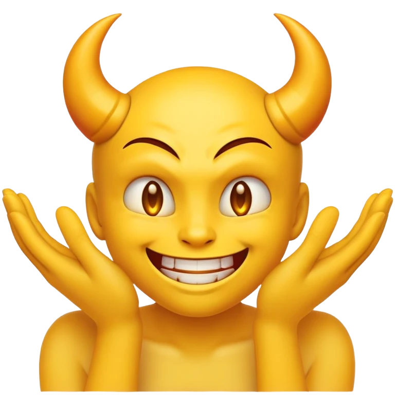 yellow emoji face with devil-like grin and hands rubbing together deviously emoji