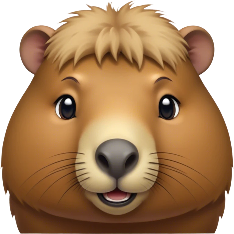 Cinematic Cute Capybara Portrait Emoji, Head tilted playfully and inquisitively, with a delightfully fluffy, rounded form and a distinctively endearing capybara face marked by a short snout and petite ears, accented by luxuriously soft fur in warm earthy tones and bright, sparkling eyes full of charm; rendered with intricate, realistic detail and natural highlights, high shine, affectionate and lively, styled with a touch of whimsical cuteness, soft glowing outline, capturing the essence of a mischievous yet loving capybara that seems poised to tumble playfully into your arms! emoji