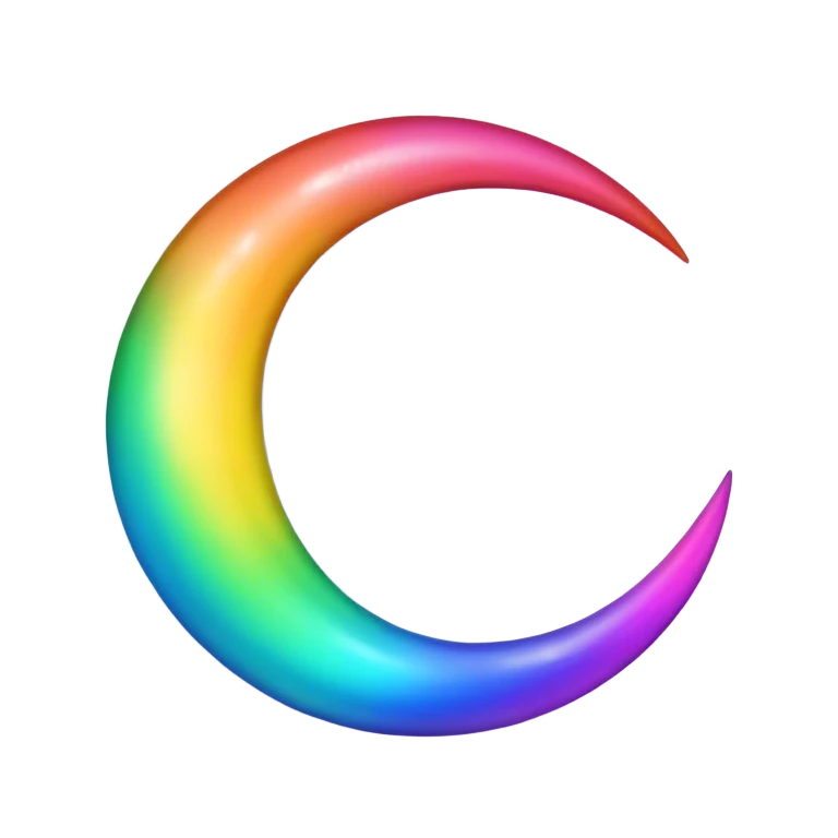 Neon rainbow moon emoji