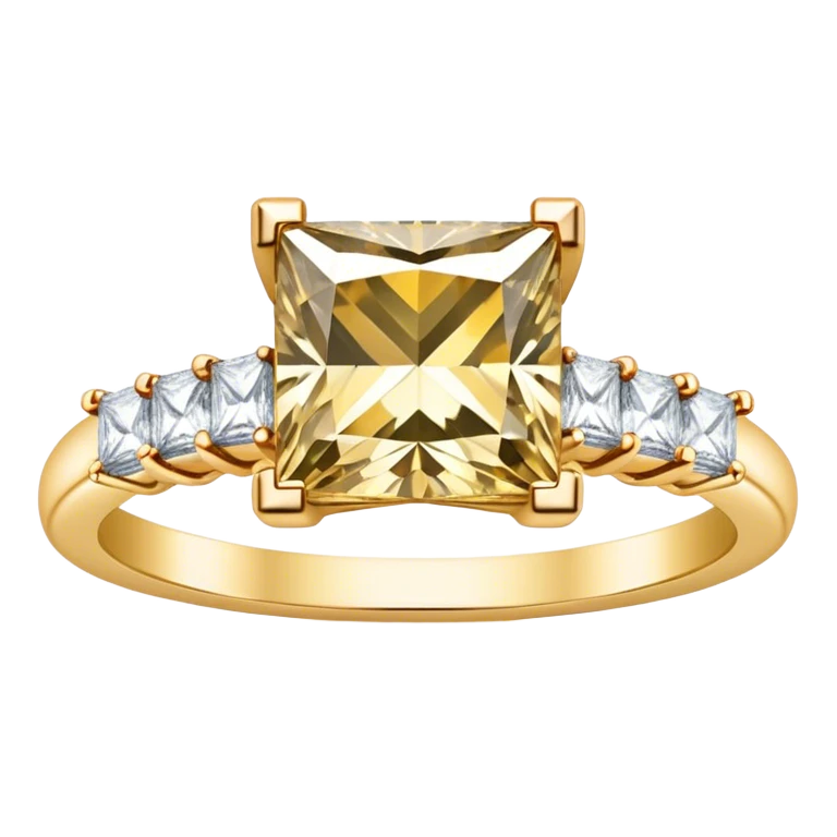 Princess cut gold diamond ring with vintage diamonds on the band emoji