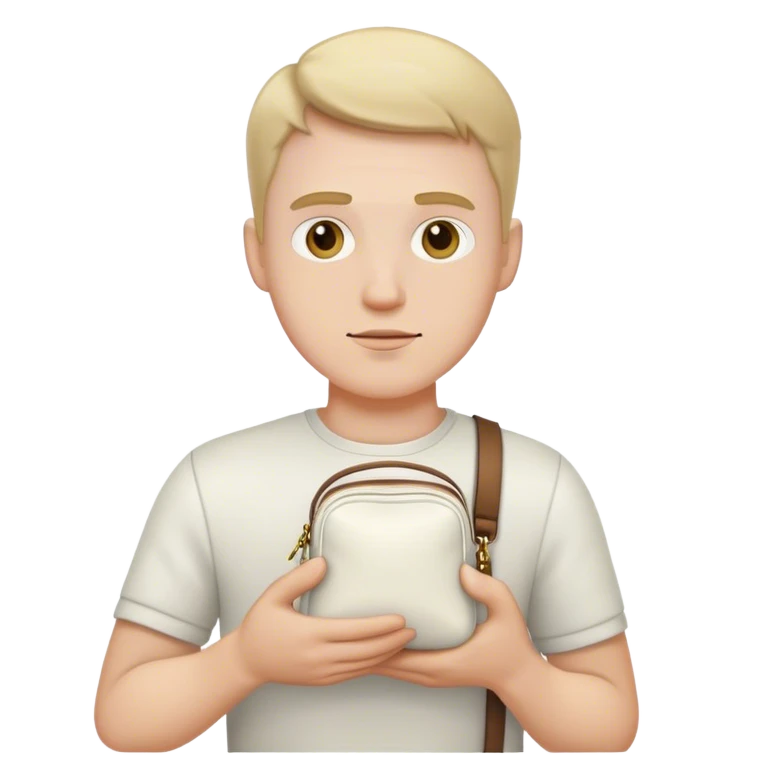 white guy holding small white bag  emoji