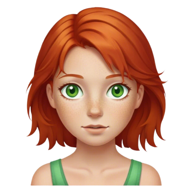 red haired girl with freckles and green eyes emoji