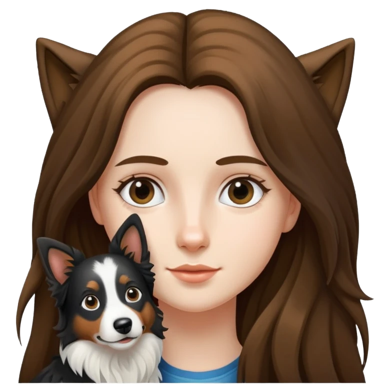 a  girl with long hair with a border collie emoji