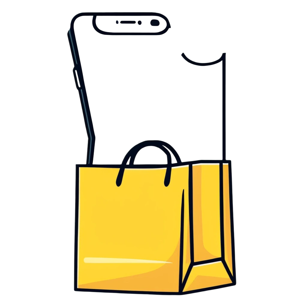 online shopping app with bag and smartphone emoji