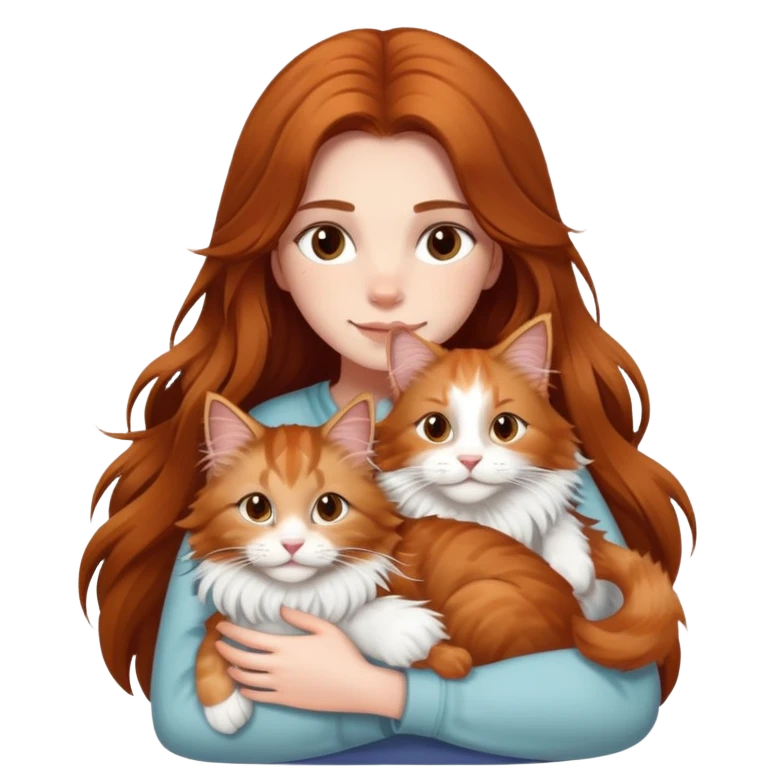 A girl with long  hair tightly hugged a Maine coon emoji