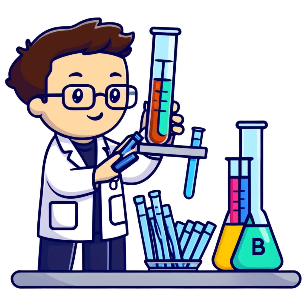 scientist comparing two test tubes labeled A and B emoji