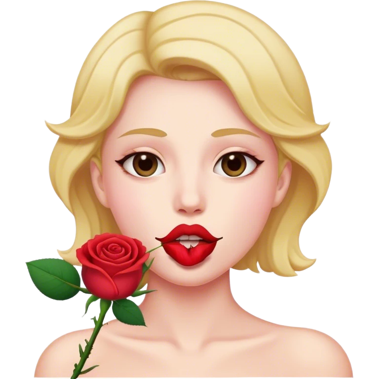 persona che tiene una rosa in bocca emoji