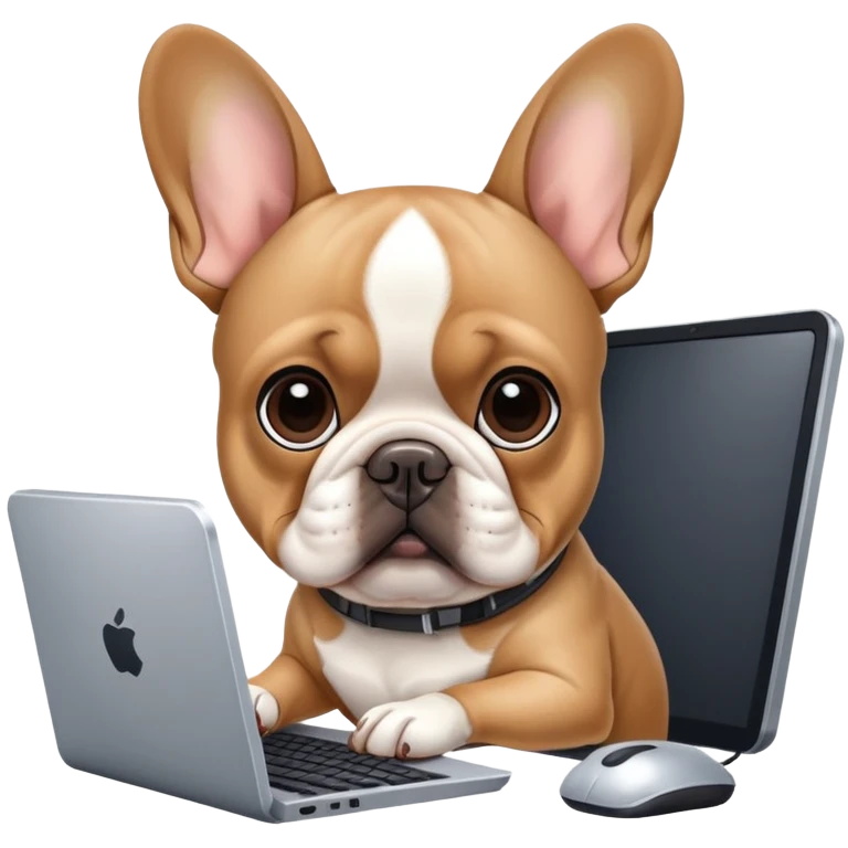 Fawn french bulldog working behind computer emoji