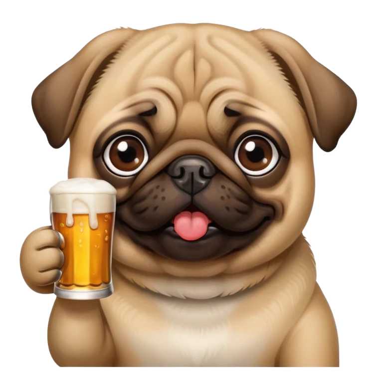 Pug drinking beer emoji