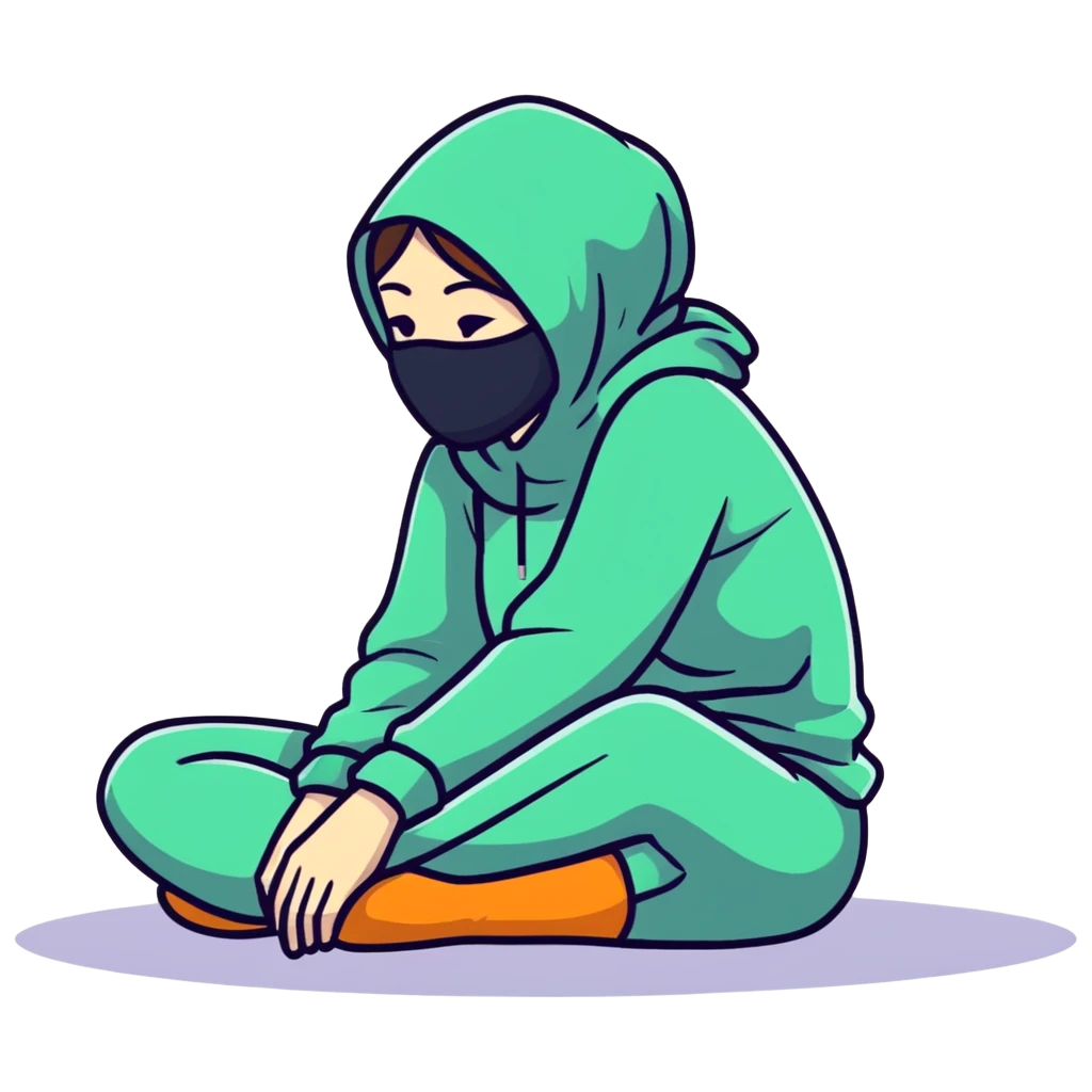woman sitting on floor in profile view crying with face covered by arms emoji