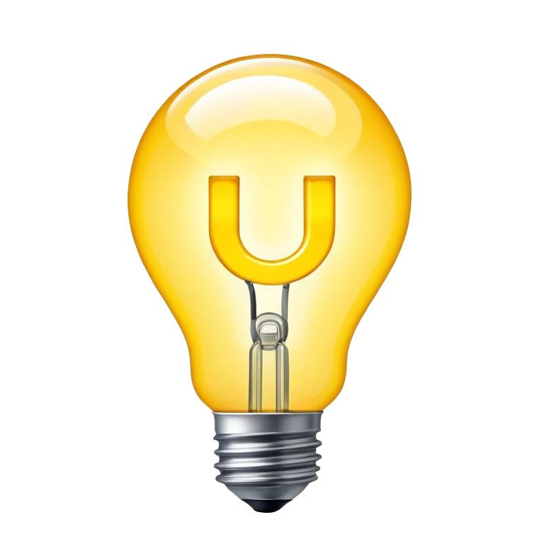Letter U in the shape of a lightbulb glowing brightly emoji