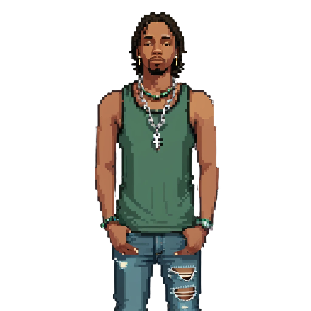 CJ from GTA San Andreas with his green tank top, jeans and chain necklace emoji