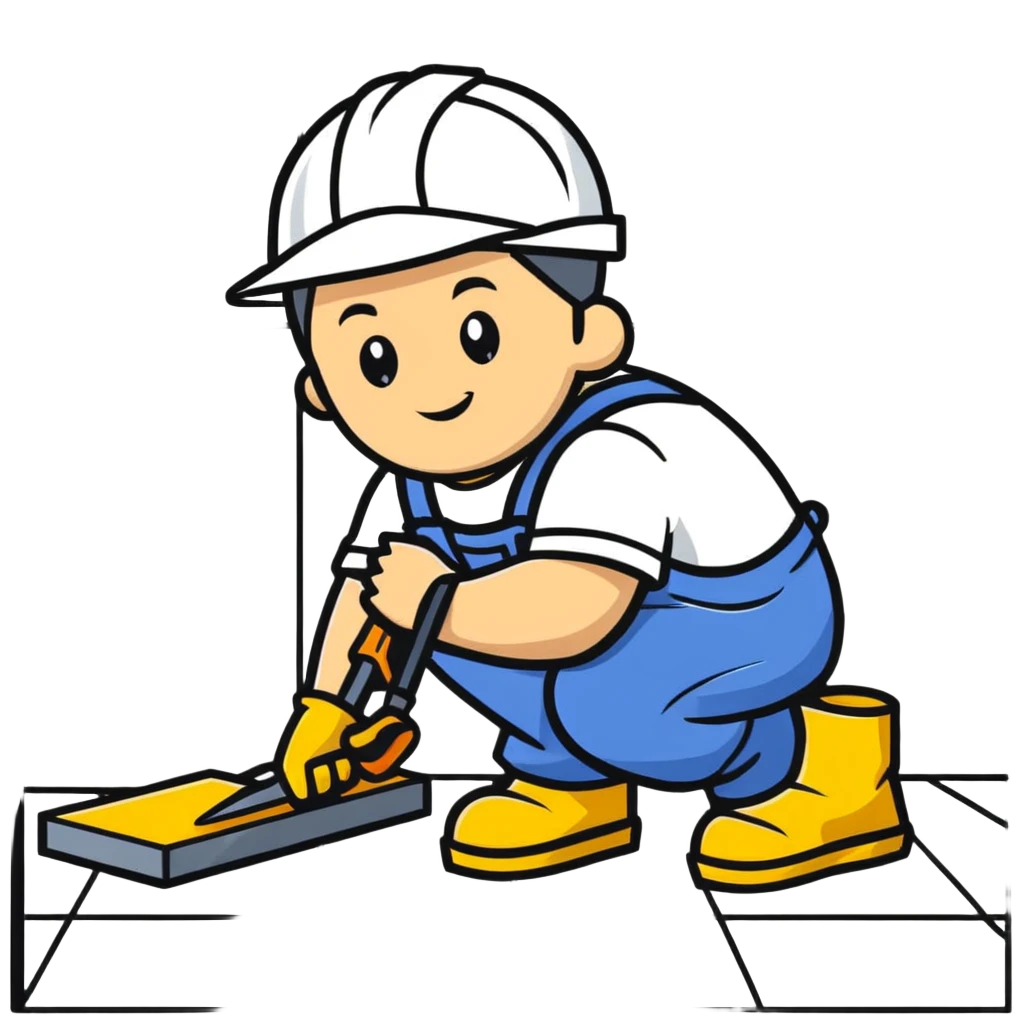 Moldovan builder laying floor tiles, construction worker with tools emoji