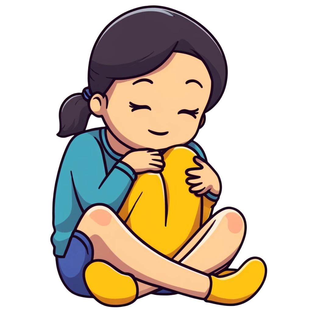 woman sitting on floor hugging her knees while crying emoji