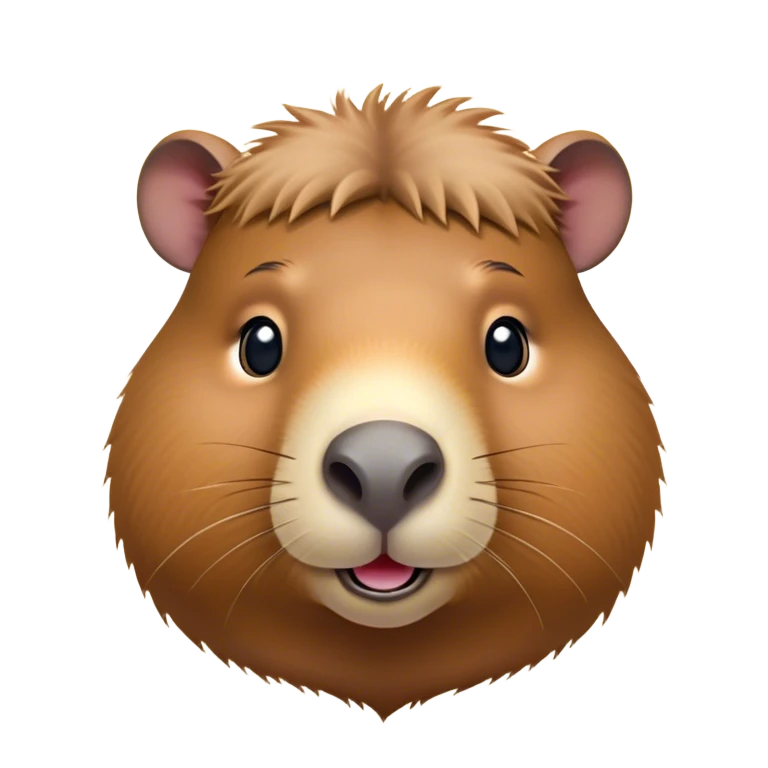 Cinematic Cute Capybara Portrait Emoji, Head tilted playfully and inquisitively, with a delightfully fluffy, rounded form accented by soft, inviting fur and round, sparkling eyes full of charm, Simplified yet irresistibly adorable features, highly detailed, glowing with a warm, friendly glow, high shine, affectionate and lively, stylized with a touch of whimsical cuteness, soft glowing outline, capturing the essence of a mischievous yet loving capybara that feels like it could tumble out of the screen into your arms! emoji