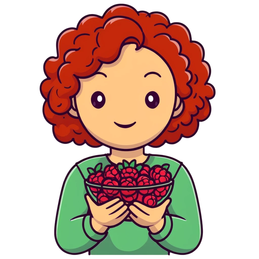 red-haired curly-haired woman holding raspberries in her hands emoji