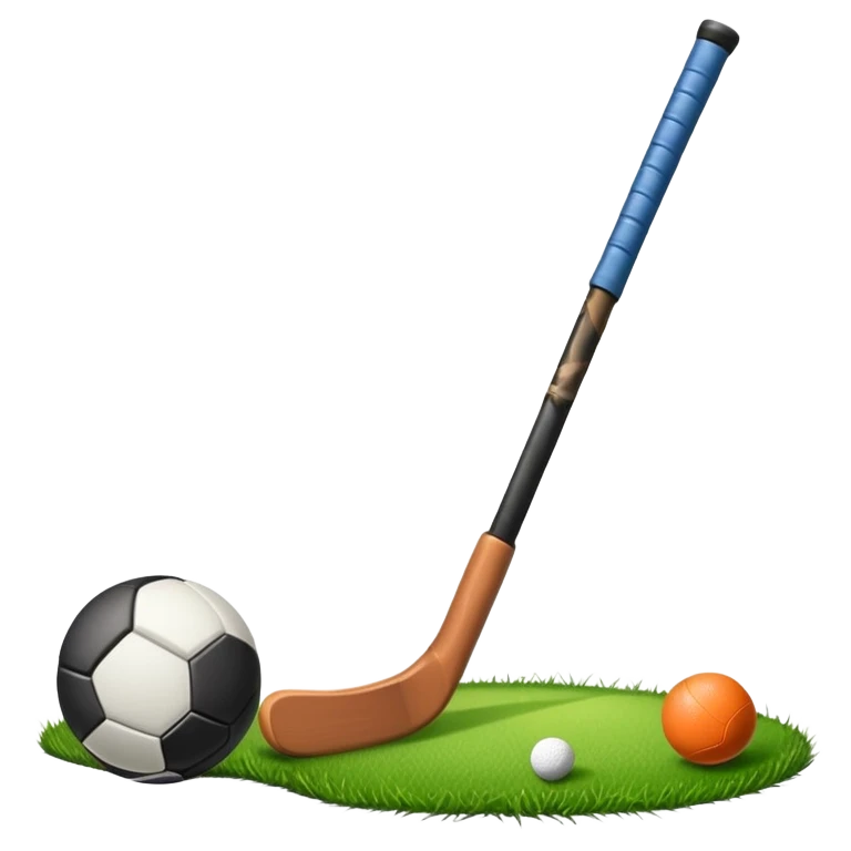 green grass, field hockey stick, field hockey ball emoji