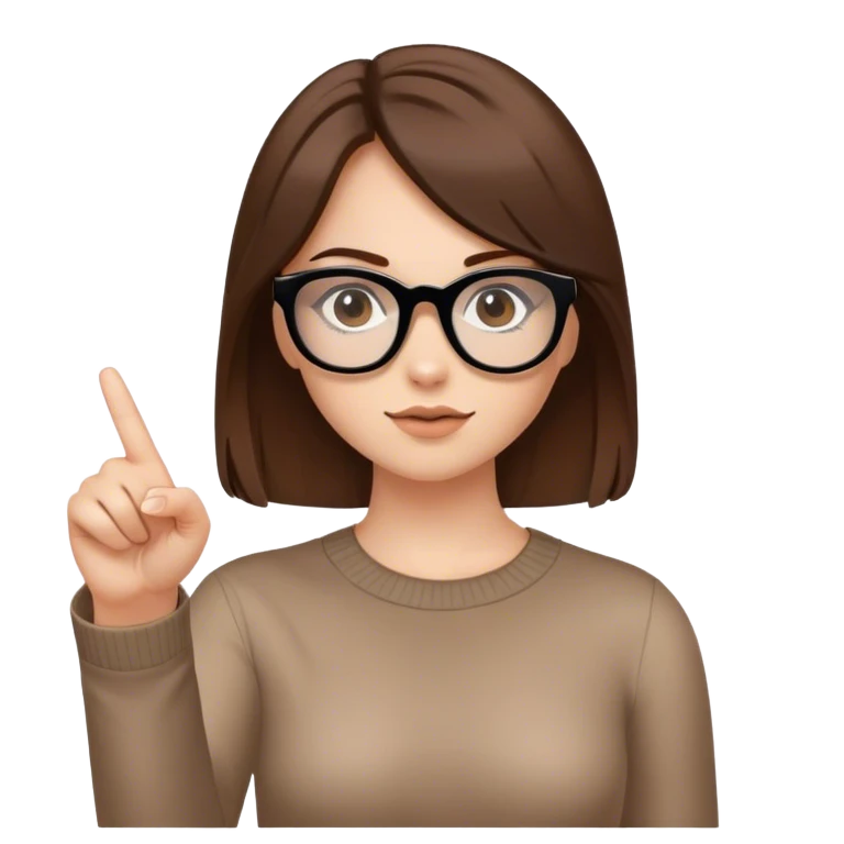 Ragazza con capelli castani, occhi castani, pelle chiara, occhiali neri, che indica di cliccare emoji