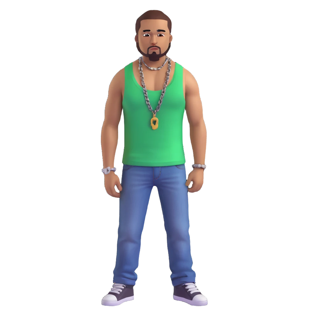 CJ from GTA San Andreas with his green tank top, jeans and chain necklace emoji