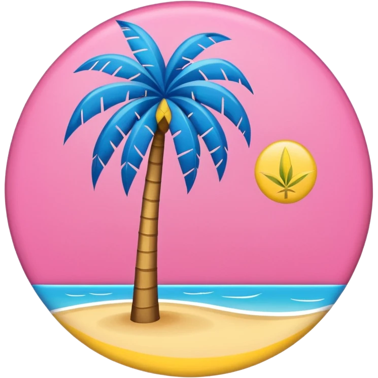 A pink flag on the sides two small blue triangles In the middle a pink palm tree coming out of the sides  yellow circle with two thick yellow stripes emoji