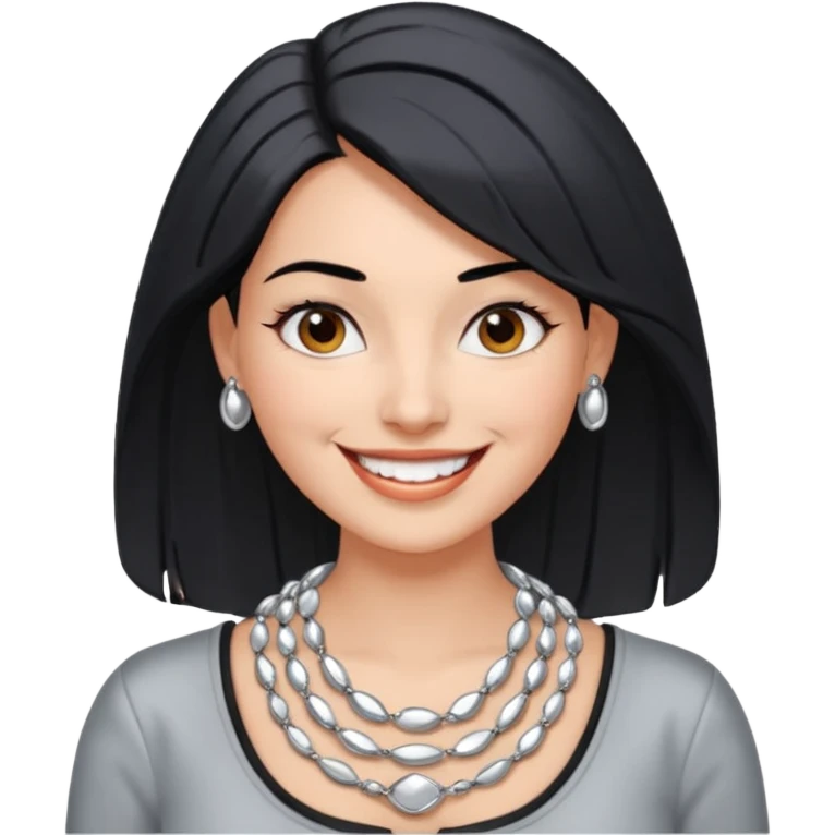 Female with very big Silver Necklace, grey skin,Black hair, more bright silver,highlight necklace, different expressions. emoji