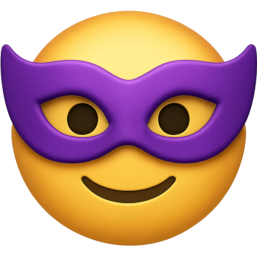 face with purple masquerade mask emoji, digital illustration emoji