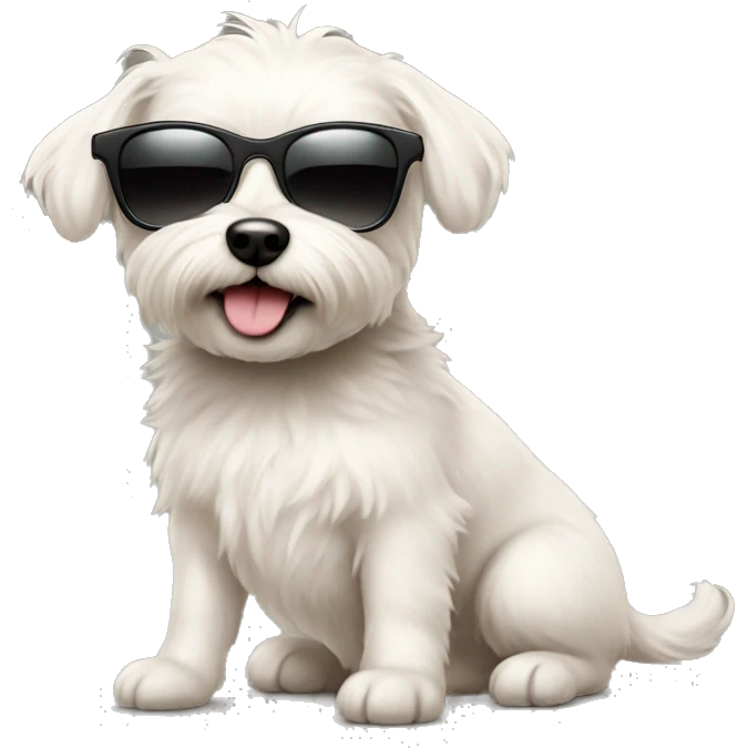 Maltispooh wearing sun glass enjoying the sun emoji