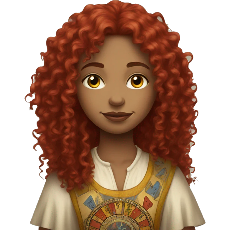 Red curly girl with tarot emoji